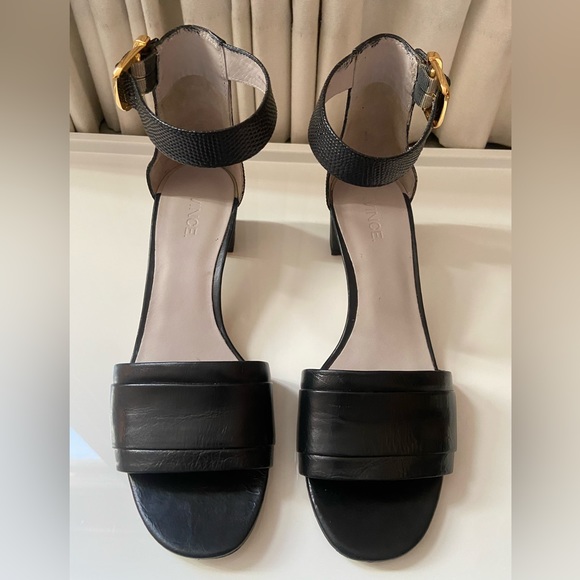 VINCE Black "Rita" Croc Embossed Leather Ankle Strap Heels Sandals Black Size 9M - Picture 7 of 14